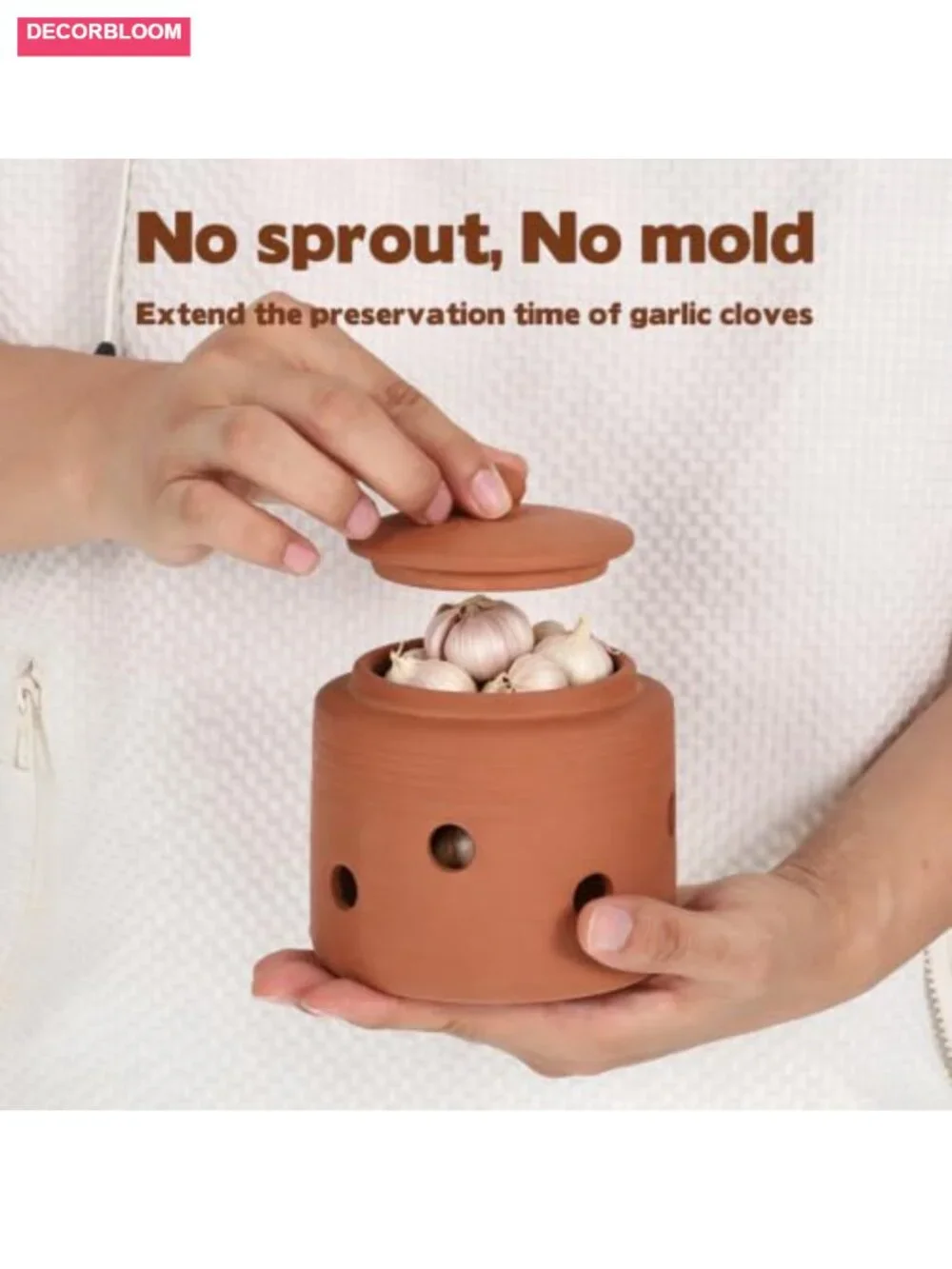 Clay Garlic Keeper with Lid for Countertop Storage
